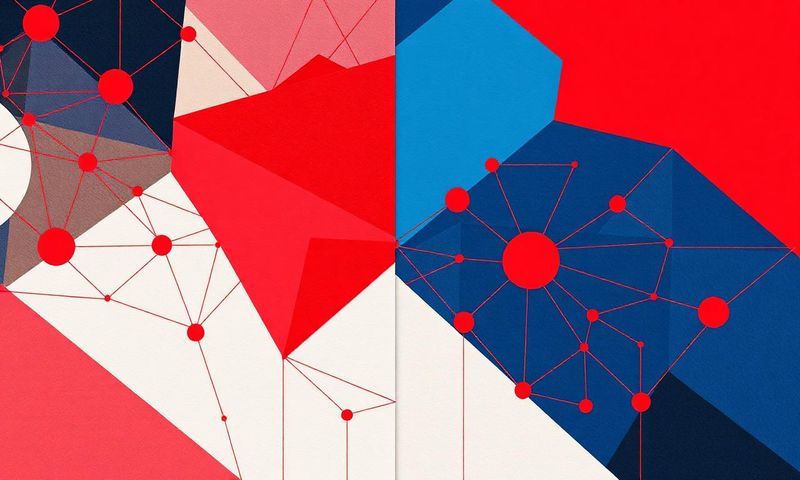 Abstrakt illustration av neurala nätverk i rött och blått